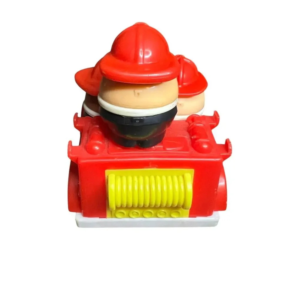 Vintage Disney Arco Fire Truck Toy‎ with 3 Egg Shaped Firefighter Figures Red